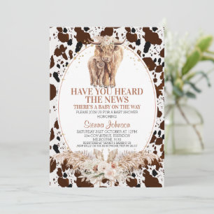 Boho Floral Highland Koe Calf Baby shower Kaart