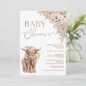 Boho Floral Highland Koe Calf Baby shower Kaart (Staand voorkant)