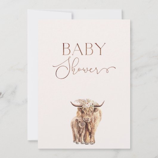Boho Floral Highland Koe Calf Baby shower Kaart (Achterkant)