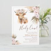 Boho Floral Highland Koe Calf Baby shower Kaart (Staand voorkant)