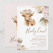 Boho Floral Highland Koe Calf Baby shower Kaart (Voorkant / Achterkant)