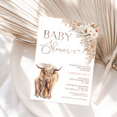 Boho Floral Highland Koe Calf Baby shower Kaart