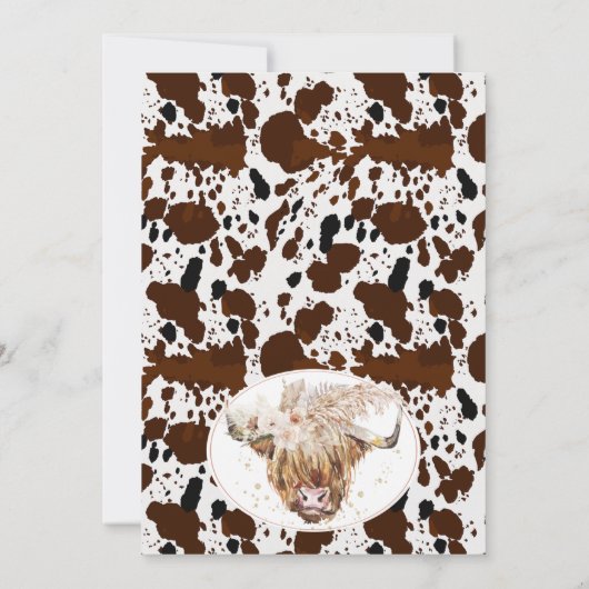Boho Floral Highland Koe Koeienhuid Baby shower Kaart (Achterkant)