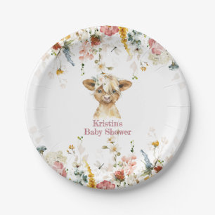 Boho Floral Highland Koe Papieren Bordje