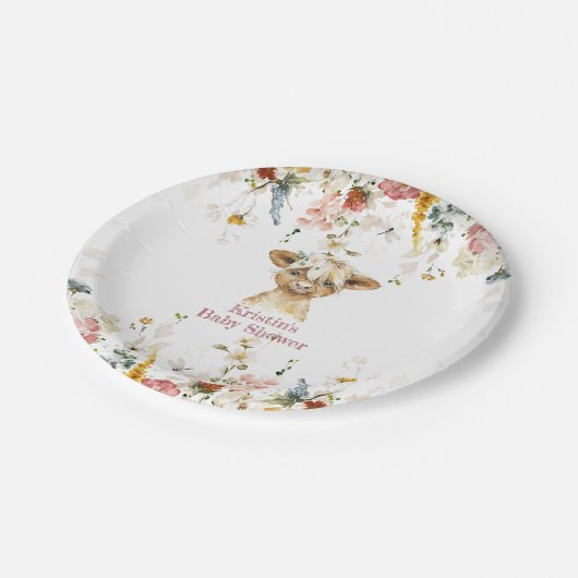 Boho Floral Highland Koe Papieren Bordje (Gekanteld)
