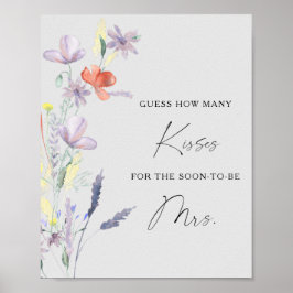 Boho Floral hoeveel kisses vrijgezellenfeest spel Poster
