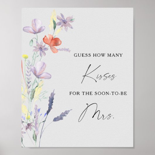 Boho Floral hoeveel kisses vrijgezellenfeest spel Poster (Voorkant)