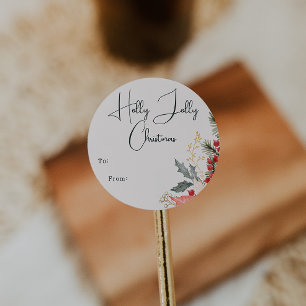 Boho Floral Holly Jolly van kerst naar klassieker Ronde Sticker