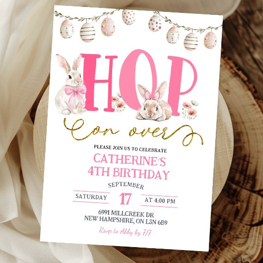 Boho Floral Hop on over Bunny Birthday Kaart
