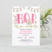 Boho Floral Hop on over Bunny Birthday Kaart (Staand voorkant)