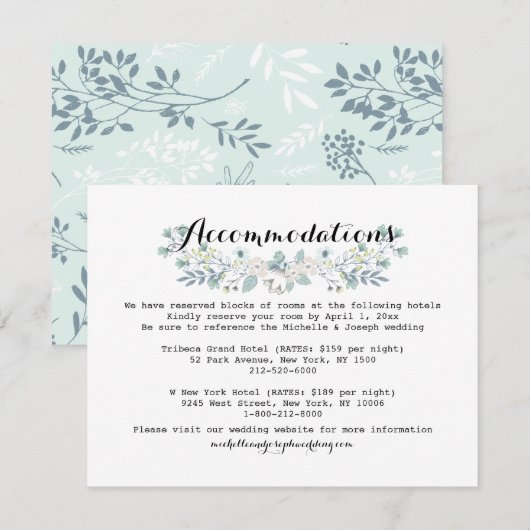 Boho Floral Huwelijksaccommodatie Insert Kaart (Voorkant / Achterkant)