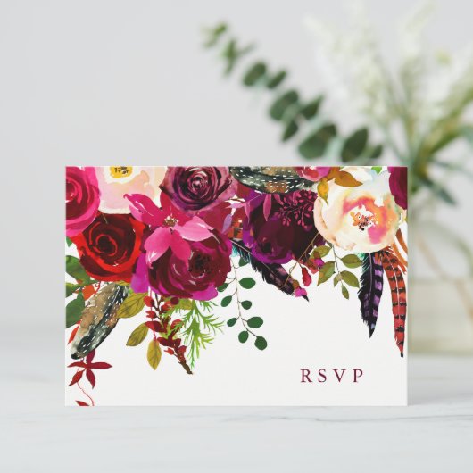 Boho Floral | Huwelijksreactie RSVP Kaartje (Staand voorkant)