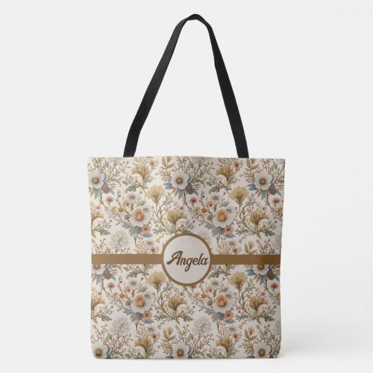 Boho Floral in Beige Tote Bag (Voorkant)