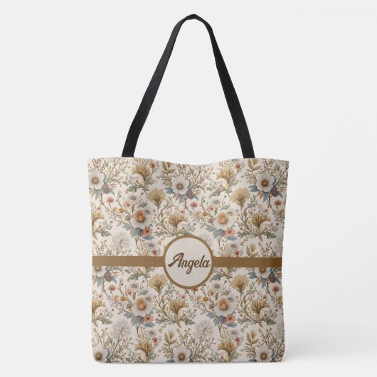 Boho Floral in Beige Tote Bag (Achterkant)