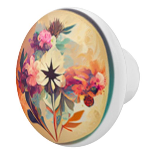 Boho Floral in Earth Tones Keramische Knop (Rechts)