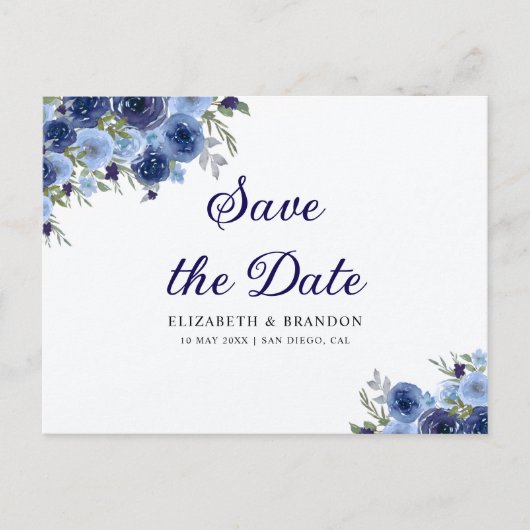 Boho Floral in Midnight Blue – Rustic Wedding Briefkaart (Voorkant)