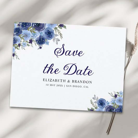 Boho Floral in Midnight Blue – Rustic Wedding Briefkaart