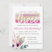 Boho Floral Jong Wild en Drie Meisjes Verjaardag Kaart (Voorkant)