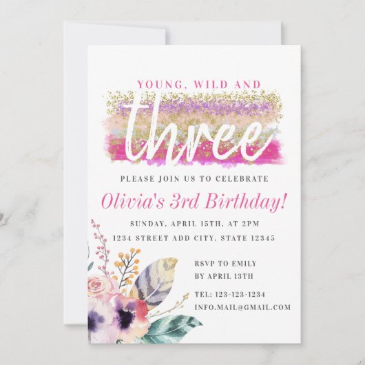 Boho Floral Jong Wild en Drie Meisjes Verjaardag Kaart (Voorkant)