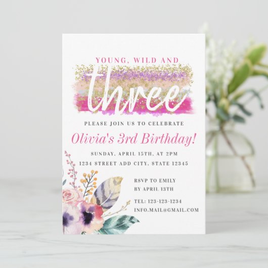 Boho Floral Jong Wild en Drie Meisjes Verjaardag Kaart (Staand voorkant)