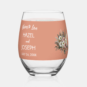 Boho Floral juicht om gepersonaliseerde bruiloft l Wijnglas Zonder Voet