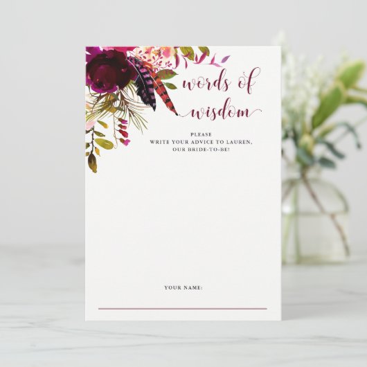 Boho Floral | Kaart advies Vrijgezellenfeest (Staand voorkant)