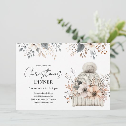 Boho Floral kerstdiner uitnodiging (Staand voorkant)