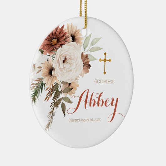 Boho Floral Kerstmis Baptisme Ornament God Bless (Rechts)