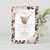 Boho Floral Koe Brown Koe Print Baby shower Kaart (Staand voorkant)