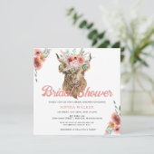 Boho Floral Koe Druk Western Vrijgezellenfeest af Kaart (Staand voorkant)