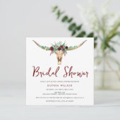 Boho Floral Koe Druk Western Vrijgezellenfeest af Kaart (Staand voorkant)