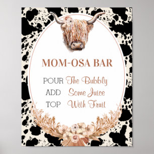 Boho Floral Koe Mam-osa Bar Baby shower Sign. Poster