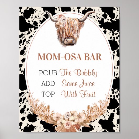 Boho Floral Koe Mam-osa Bar Baby shower Sign. Poster (Voorkant)