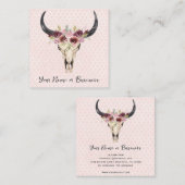 Boho Floral Koe Roze Hartenachtergrond Vierkante Visitekaartje (Voorkant / Achterkant)