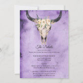 Boho Floral Koe schedel Paars in één bruiloft Kaart (Achterkant)