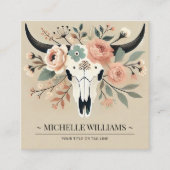 Boho Floral Koe schedel Vierkante Visitekaartje (Voorkant)