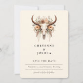 Boho Floral Koe Schedel Western Save the Date Kaart (Voorkant)