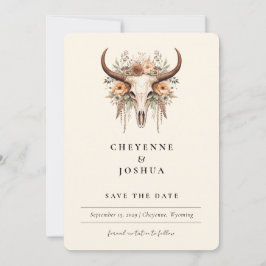 Boho Floral Koe Schedel Western Save the Date Kaart