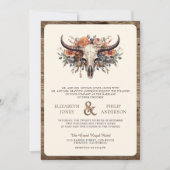 Boho Floral Koe schedel Westerne bruiloft uitnodig Kaart (Voorkant)