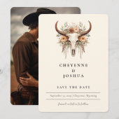 Boho Floral Koe Schedel Westerne foto Sla de datum Kaart (Voorkant / Achterkant)