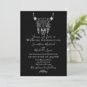 Boho Floral Koe Skull Black and White Wedding Kaart (Staand voorkant)