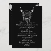 Boho Floral Koe Skull Black and White Wedding Kaart (Voorkant / Achterkant)