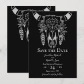 Boho Floral Koe Skull Black and White Wedding Save The Date (Voorkant / Achterkant)
