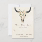 Boho Floral Koe Skull Brown and Cream Wedding RSVP Kaartje (Voorkant)