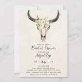 Boho Floral Koe Skull Brown Cream Vrijgezellenfees Kaart (Voorkant)