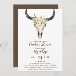 Boho Floral Koe Skull Brown White Vrijgezellenfees Kaart