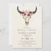 Boho Floral Koe Skull Burgundy and Cream Wedding Kaart (Voorkant)