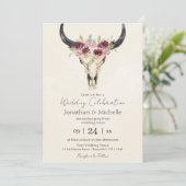 Boho Floral Koe Skull Burgundy and Cream Wedding Kaart (Staand voorkant)