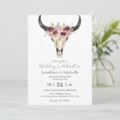 Boho Floral Koe Skull Burgundy and White Wedding Kaart (Staand voorkant)