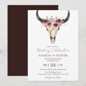 Boho Floral Koe Skull Burgundy and White Wedding Kaart (Voorkant / Achterkant)